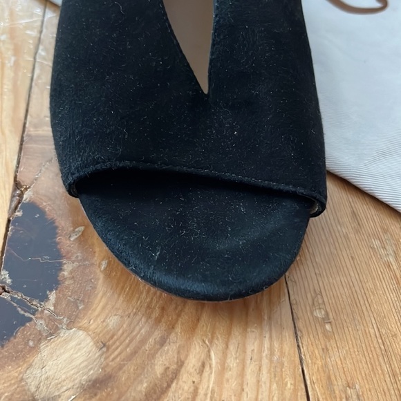 M. Gemi Italian Black Suede Peep Toe Ankle Strap Wooden Block Heel 11 42 - Picture 16 of 16